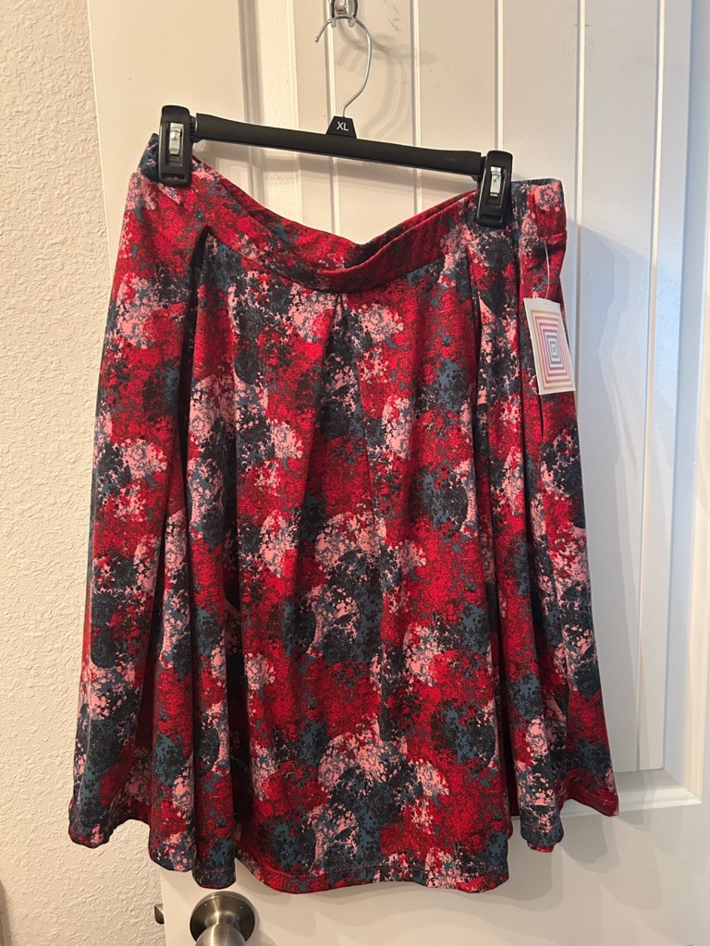 Floral Red Circle Skirt with Abstract Print